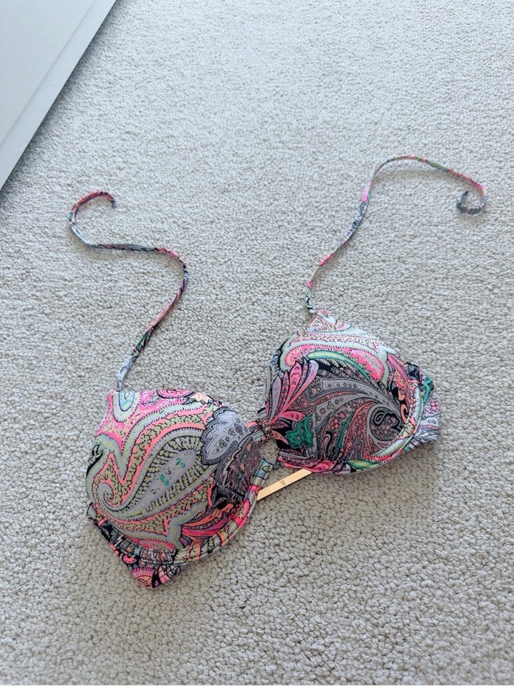 Paisley Push-Up Bikini Top - Pink & Green